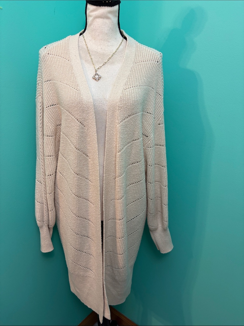 Express Cream Open-Front Longline Cardigan